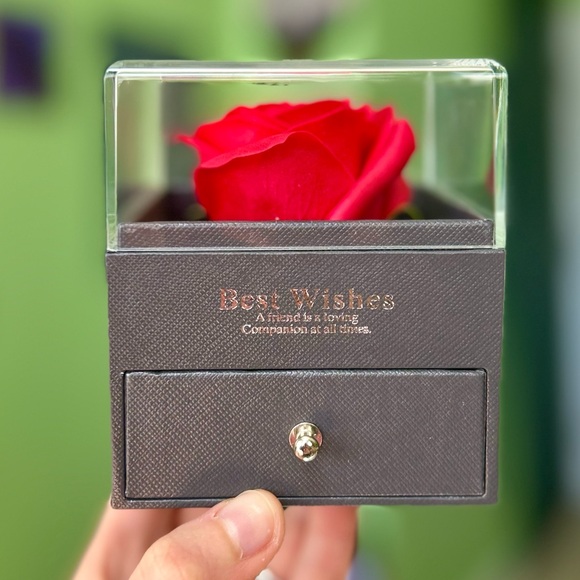 Other - Encased Red Faux Floral Sliding Drawer Jewelry Box Ring Cute Danity Holder